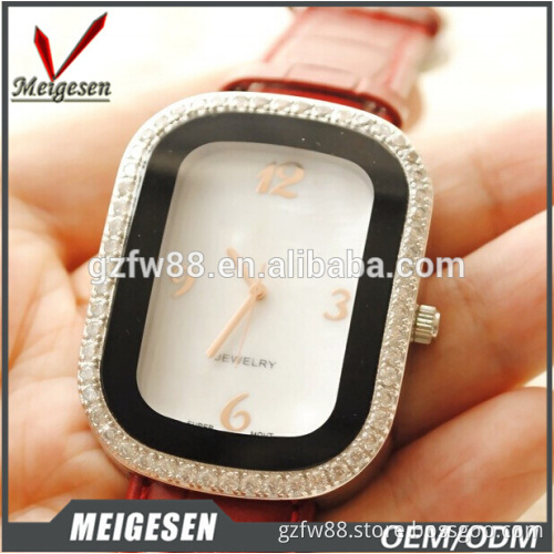 Border diamond-studded and TV shape Leather Material watch
